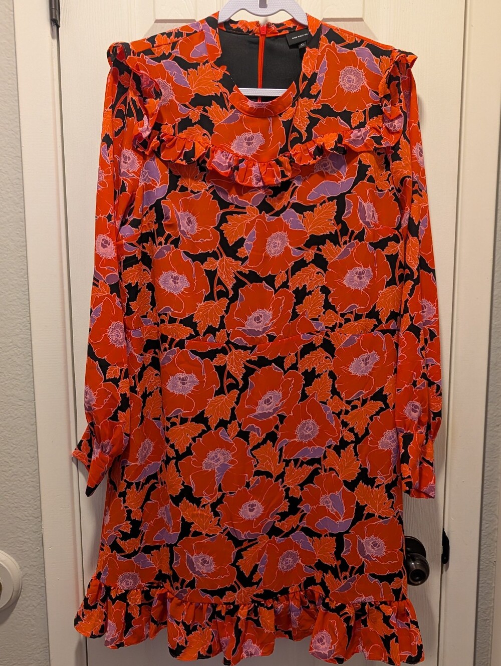Who What Wear Woman's Floral Ruffle Dress - Red & Blackw